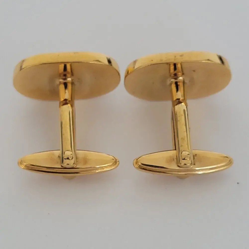 Dunhill D Cufflinks Gold Tone Logo Oval‎ Designer Logo Vintage Retro
